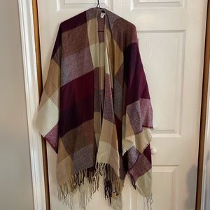 Plaid style poncho shawl